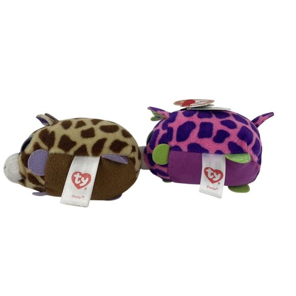 Teeny Ty’s Ferris & Mabs Giraffe 4" Plush Lot of 2 Green Purple Glitter Eyes - Picture 4 of 6